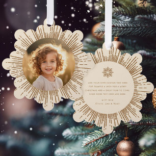 Photo retro sunburst cream snowflake Christmas Tree Decoration Card