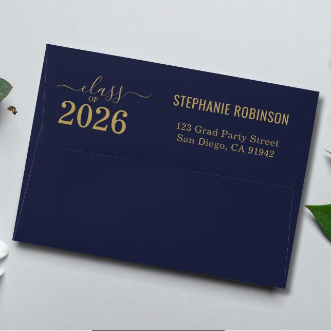 Photo & Return Address Gold Typography Graduation Envelope (Creator Uploaded)