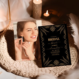  Photo Roaring 20s Gold Art Deco Bridal  Invitation