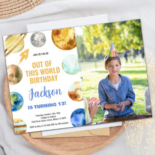 Photo Rocket Outer Space Birthday Invitations
