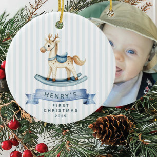 Photo Rocking Horse First Christmas Ceramic Ornament