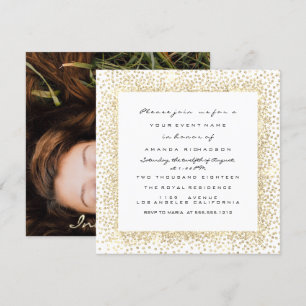 Photo Rose Bridal Shower Gold White Confetti Frame Invitation