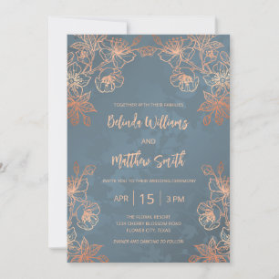 Photo Rose Gold Dusty Blue Wedding Invitation
