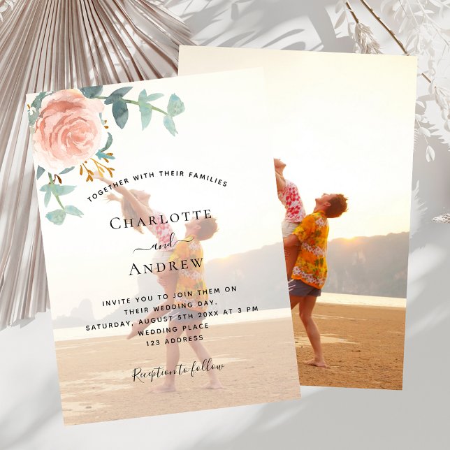 Photo rose gold floral greenery wedding invitation (Creator Uploaded)