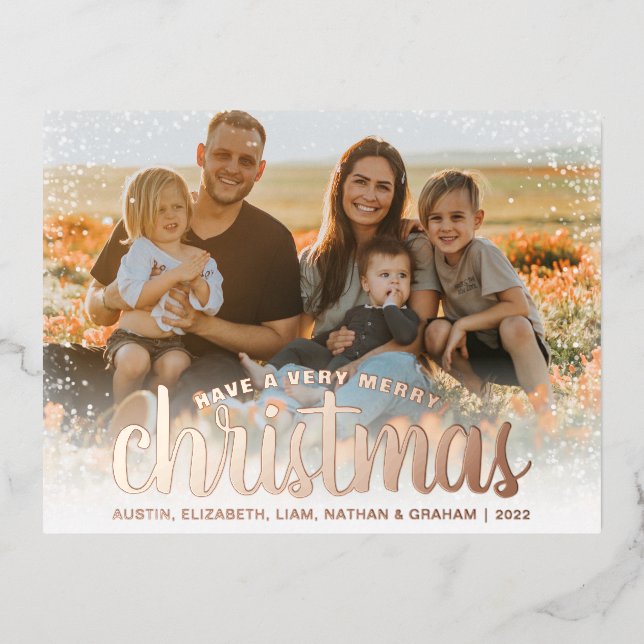 Photo Rose Gold Foil Holiday Cards (Front)