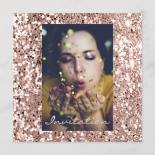 Photo Rose Gold GlitterBridal Sweet16th Graduation Invitation