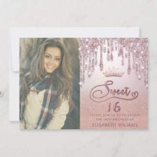 Photo Rose gold glittery drips ombre tiara  Invitation