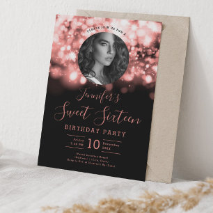 PHOTO Rose Gold Hollywood Lights Sweet 16 Party Invitation