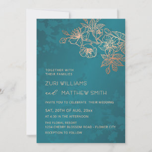 Photo Rose Gold Jewel Tone Wedding Invitation