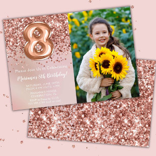 Photo Rose Gold Kids Girl 8th Birthday Party Invitation