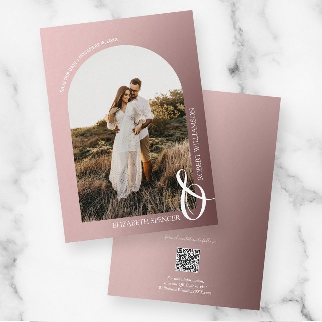 Photo Rose Gold QR Code Wedding Save The Date (Creator Uploaded)