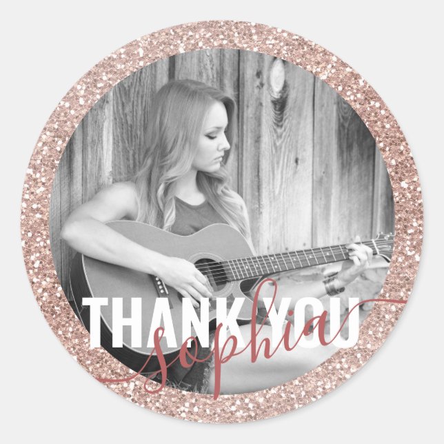 Photo Rose Gold Round Trendy Graduation Thank You Classic Round Sticker (Front)