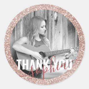 Photo Rose Gold Round Trendy Graduation Thank You Classic Round Sticker