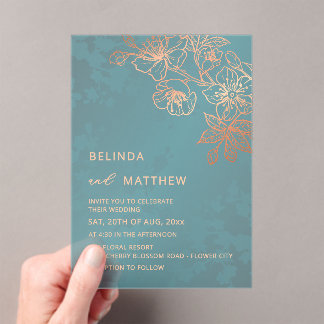 Photo Rose Gold Teal  Transparent Wedding Acrylic Invitations