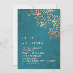 Photo Rose Gold Teal Wedding Invitation