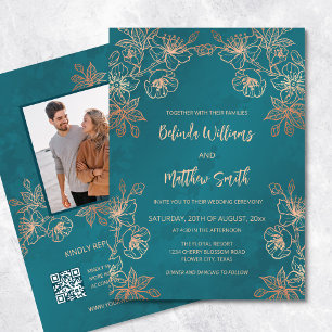 Photo Rose Gold Teal Wedding Invitation