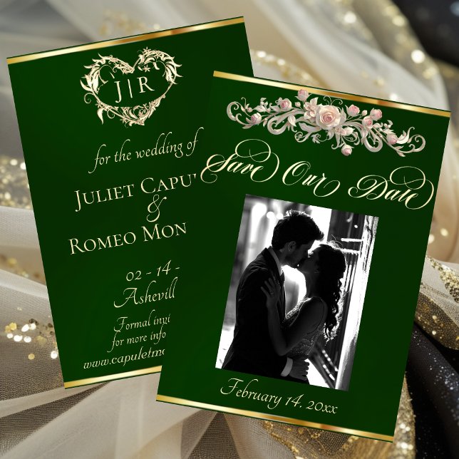 Photo, Roses & Monogram - Emerald Save The Date (Creator Uploaded)