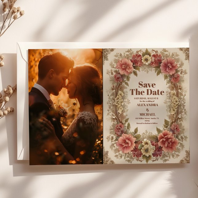Photo Royal Victorian Floral Ornaments Wedding Save The Date (Creator Uploaded)