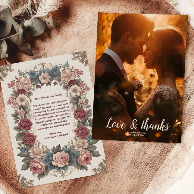Photo Royal Victorian Whimsical Floral Wedding  Thank You Card (Creator Uploaded)