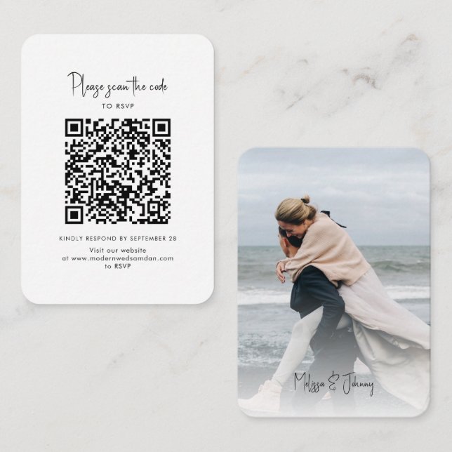 Photo RSVP with QR Code Script Enclosure Card (Front/Back)