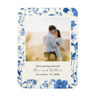 Photo Rustic Blue Wildflower Save the Date Magnet