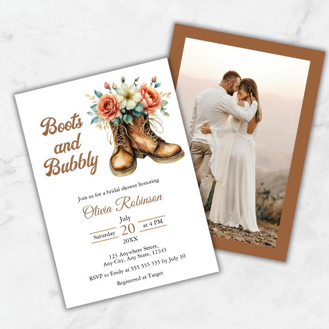 Photo Rustic Boots and Bubbly Bridal Shower Invitation (Photo Rustic Boots and Bubbly Bridal Shower Invitation )