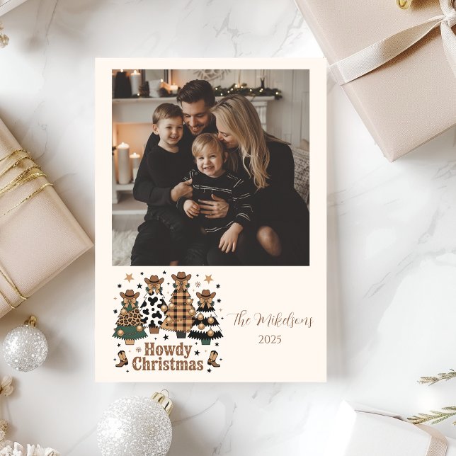 Photo Rustic Cowgirl Howdy Western Christmas Holiday Card (Creator Uploaded)