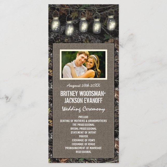 Photo Rustic Mason Jar Camo Wedding Programs (Front)