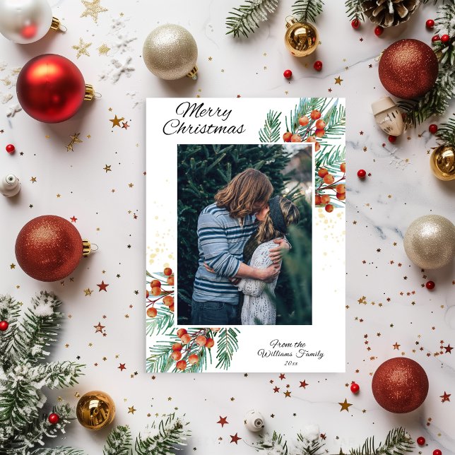 Photo Rustic Modern Merry Christmas Card (Creator Uploaded)