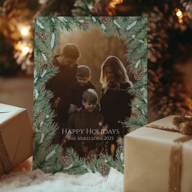 Photo Rustic Pinecone Family Christmas Holiday Card (Creator Uploaded)