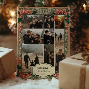 Photo Rustic Poinsettia Christmas Holiday Card