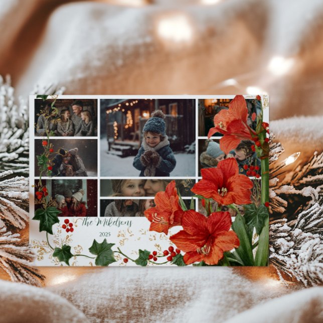 Photo Rustic Red Amaryllis Christmas Holiday Card (Creator Uploaded)