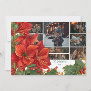 Photo Rustic Red Amaryllis Christmas Holiday Card