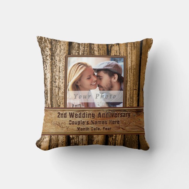 Photo Rustic Second Anniversary Gift for Him, Her Cushion (Front)