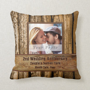Photo Rustic Second Anniversary Gift for Him, Her Cushion