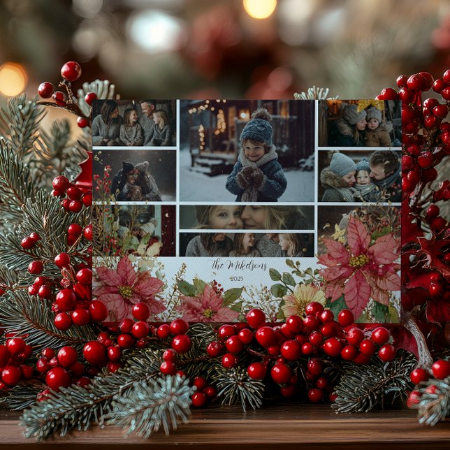 Photo Rustic Stockings and Poinsettias Christmas Holiday Card (Creator Uploaded)