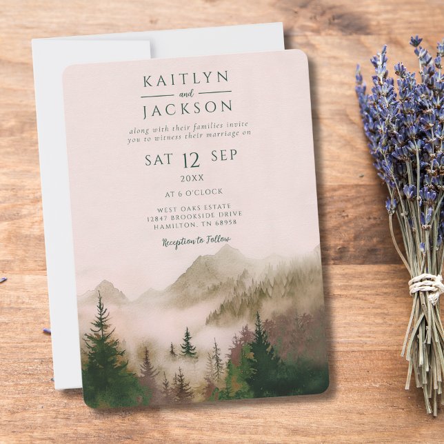 Photo Rustic Watercolor Mountain Wedding Invitation (Photo Rustic Watercolor Mountain Wedding Invitation)