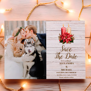 Photo Rustic White Wood Poinsettia Wedding Save The Date