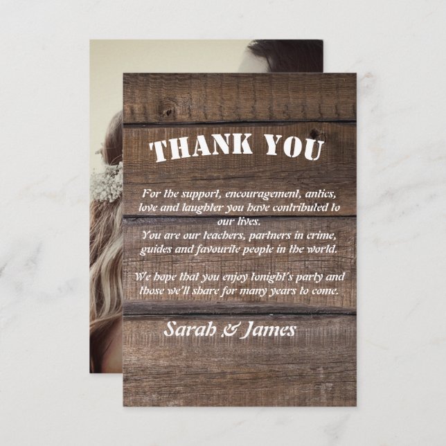 Photo Rustic Wood Country Wedding  Thank You Card (Front/Back)