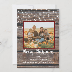 Photo Rustic Wood String Lights Christmas Holiday  Card