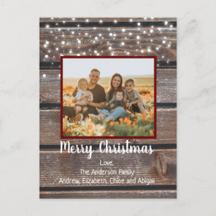 Photo Rustic Wood String Lights Christmas Holiday Postcard