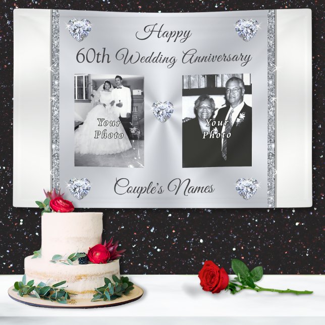 PHOTO(S), 60th Wedding Anniversary Decorations Banner (60th anniversary banners. Photo anniversary banners. Diamond wedding anniversary party ideas. Photos)
