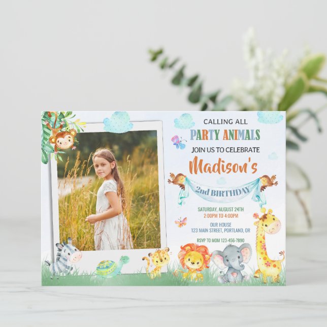 Photo safari birthday invitation Two wild party (Standing Front)