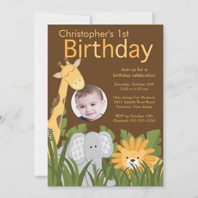 Photo Safari Jungle Animal Kid Birthday Party Invitation (Front)