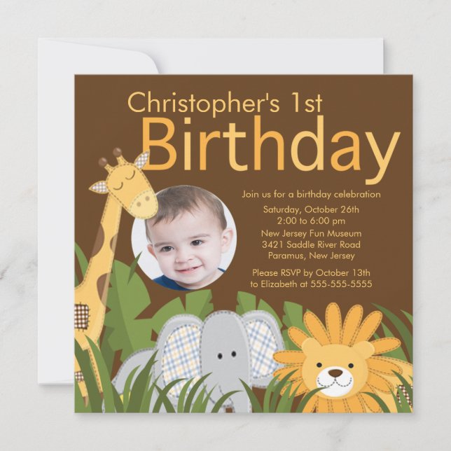 Photo Safari Jungle Animal Kid Birthday Party Invitation (Front)