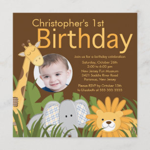 Photo Safari Jungle Animal Kid Birthday Party Invitation