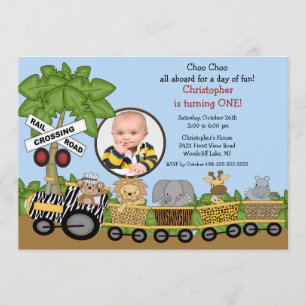 Photo Safari Jungle Train Birthday Invitation