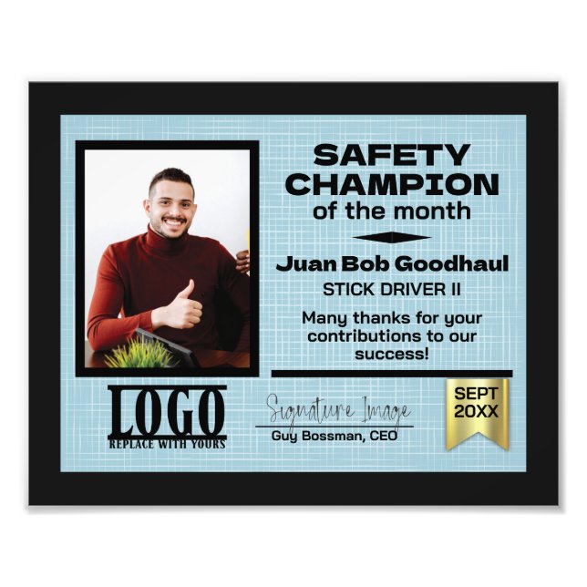 Photo safety employee of the month recognition (Front)