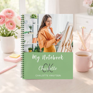 Photo sage green monogram name notebook