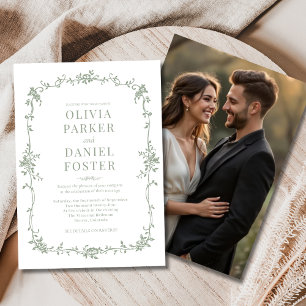 Photo Sage Green Victorian French Floral Wedding Invitation